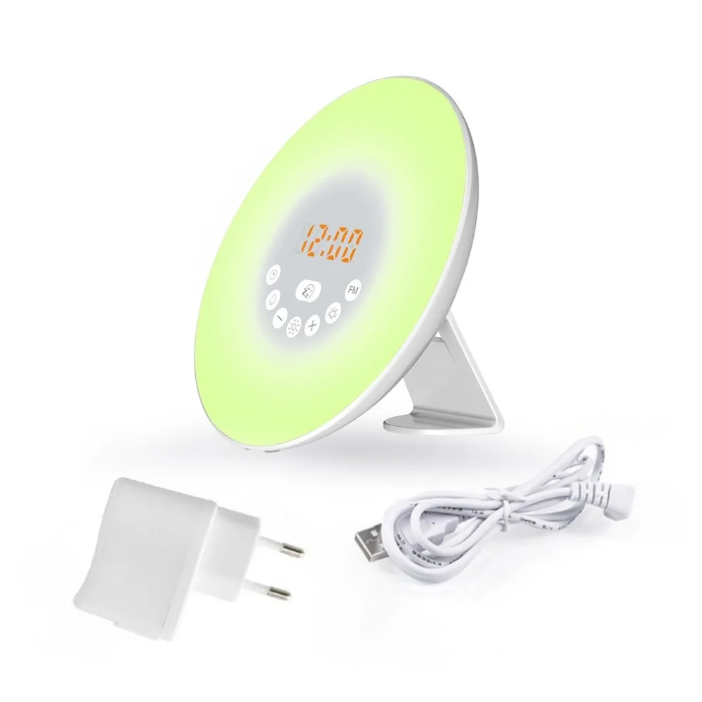 

2 pcs Digital LED Display Alarm Clock Simulated Sunrise Sunset Wake Up Light Touch Sensor Night Light Bedside Lamp Best Gift