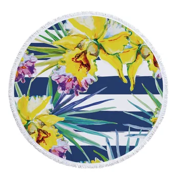 

Sunbathe Round Beach Towel Large Microfiber Yellow Flower Printed Bath Towel With Tassel Summer Sun Block Shawl Yoga Cushion