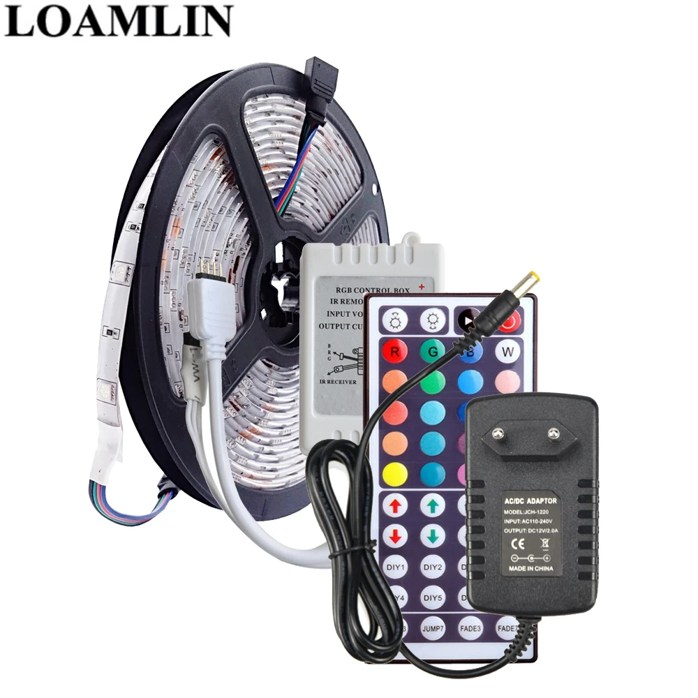 

5m 5050 30Leds/m RGB Led Strip Flexible Light 44Keys IR Remote RGB Box Led Controller 12V 2A Led Power Supply Kit