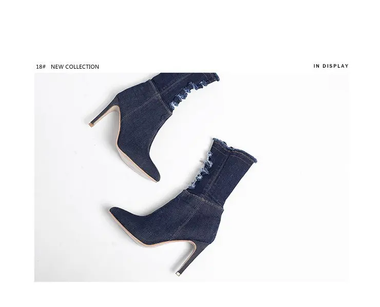 LAKESHI женские ботинки модные, пикантные на высоком каблуке сапоги Для женщин на высоком каблуке, из джинсовой ткани, высота до середины голени, зимние сапоги женская зимняя обувь женские туфли-лодочки