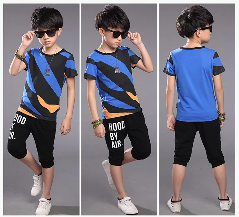 Летние детские комплекты одежды для мальчиков костюм для мальчиков детская спортивная одежда Подростковая детская одежда с короткими рукавами+ штаны