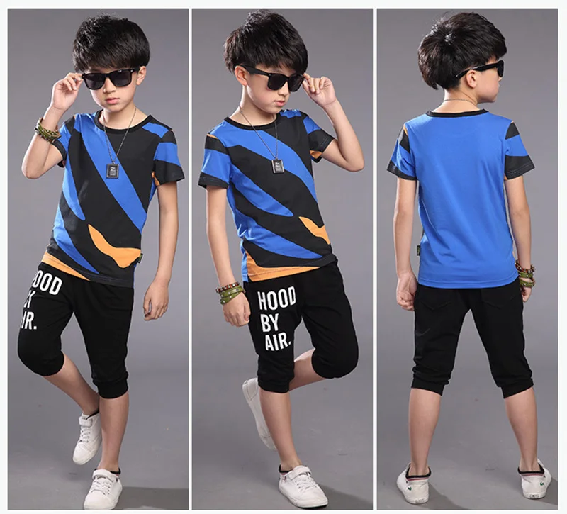 2019 summer children sets for boys clothing boy suit kids sports clothes teenage children short sleeves + pant children clothes (8)