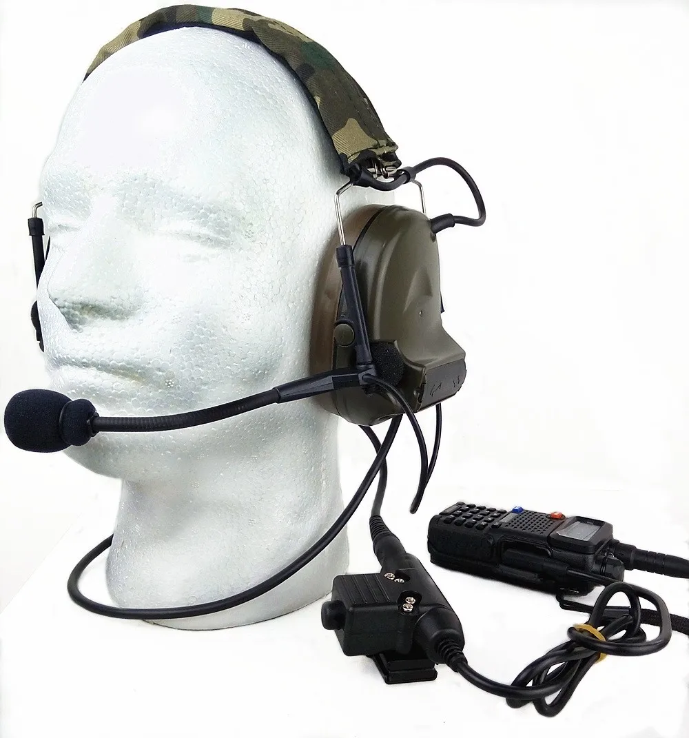 Z Tactical Headset Headphone With U94 PTT Kenwood 2 Way Pin Comtac II Noise Reduction Headset Walkie Talkie Dual PTT Olive Drab  (2)