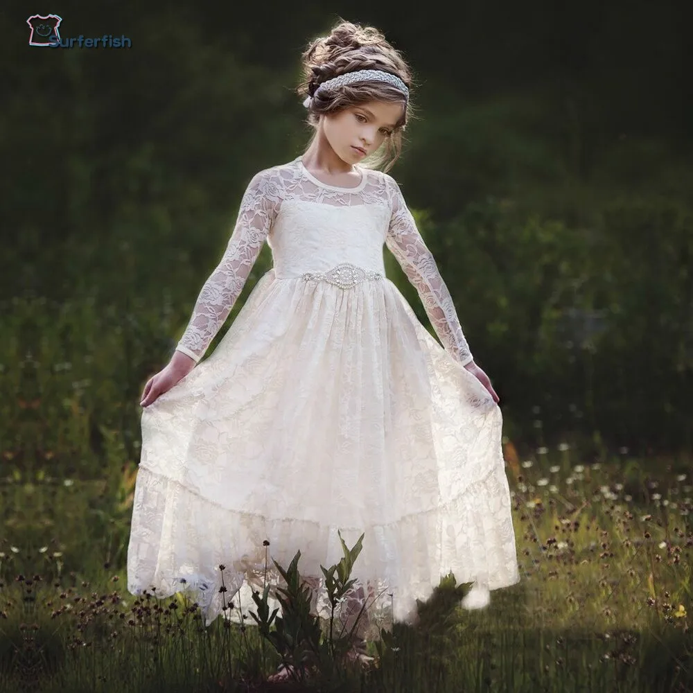 

Surferfish Free Shipping Kids Autumn Spring Long Sleeve knitted Lace Dress fashion Korean Princess Princess Dress Casual Dress