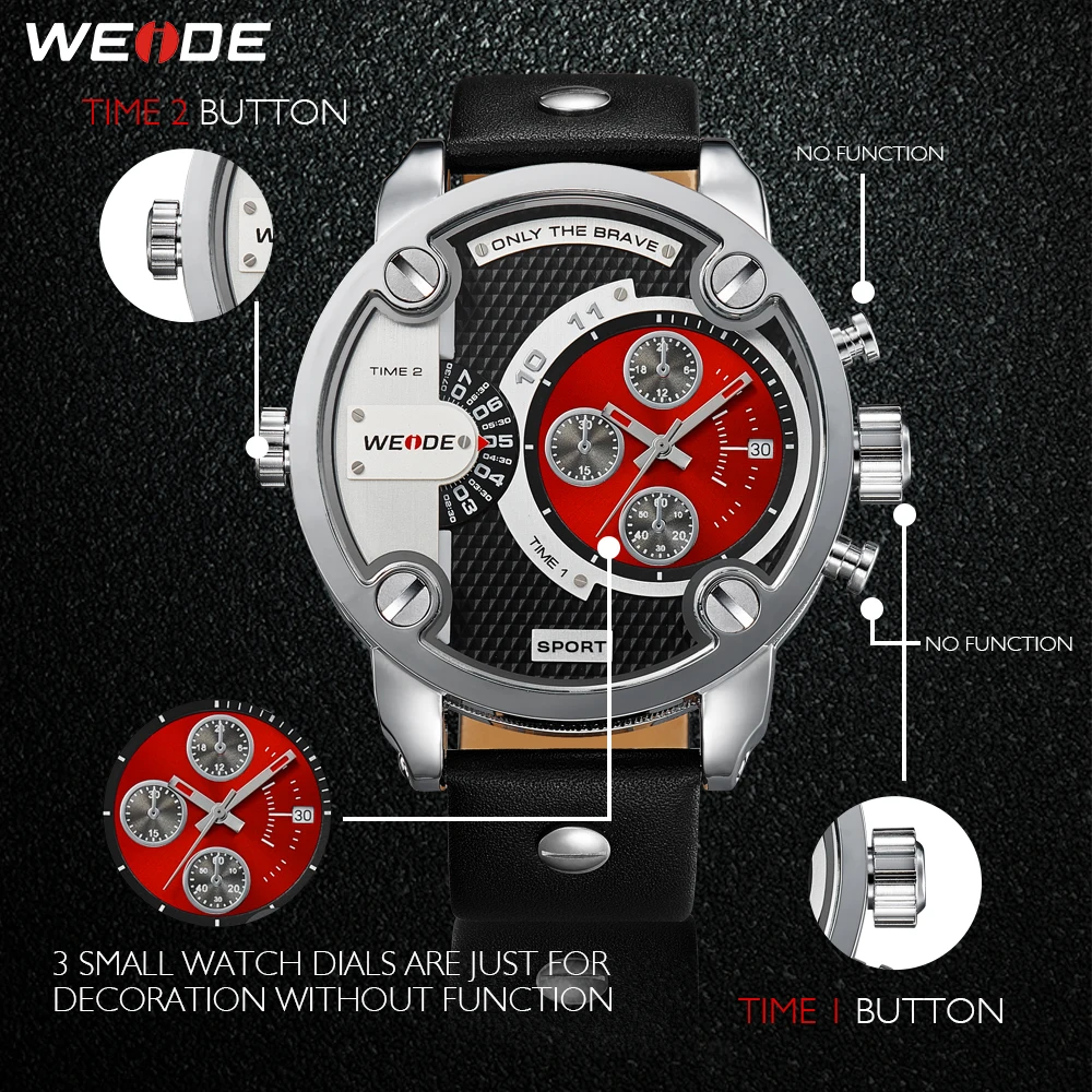  WEIDE Man Luxury Casual Quartz Military Sports Calendar Auto Date Black Leather Strap Alloy Case Re