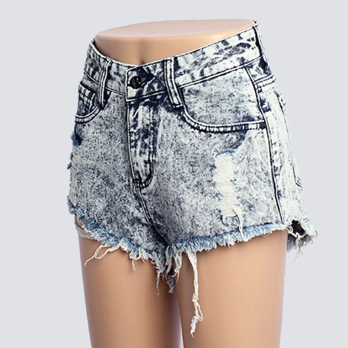 Fashion Ladies Summer Sexy Casual Slim Tassel High Waist Button Shorts Hole Ripped Denim Shorts