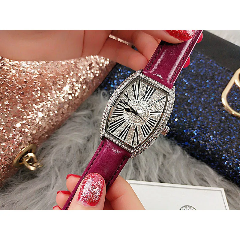 Женские часы кожаные кварцевые женские часы браслет известной марки хрустальные женские часы женские наручные часы Montre Femme Reloj Mujer - Цвет: purple