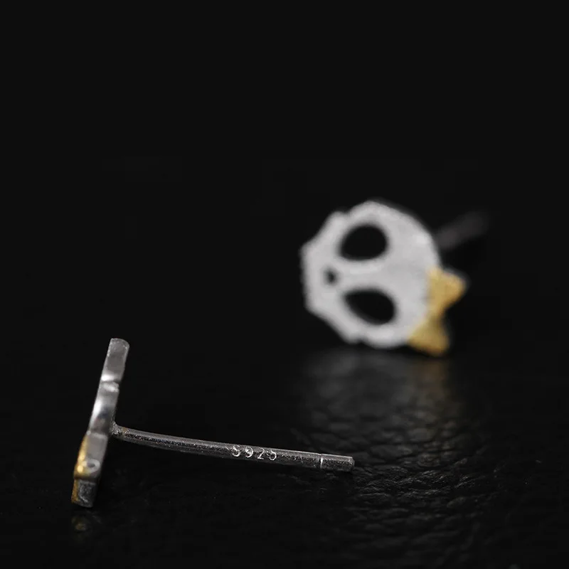 Женские серьги гвоздики из серебра 925 пробы с бантом и черепом|skull stud earrings|fashion