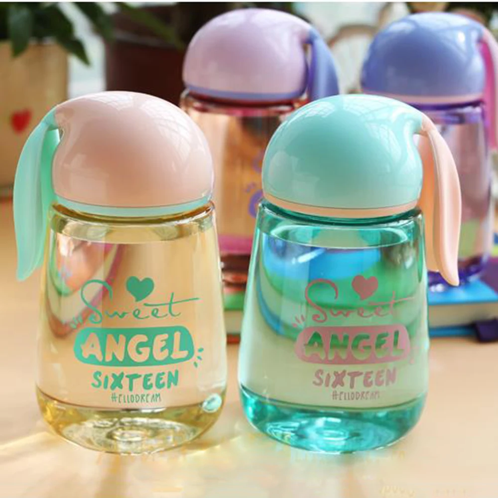 

400ML Lovely Cute Water Bottle Rabbit Ear Plastic Space Bottles Portable Leakproof Drinking Bottle