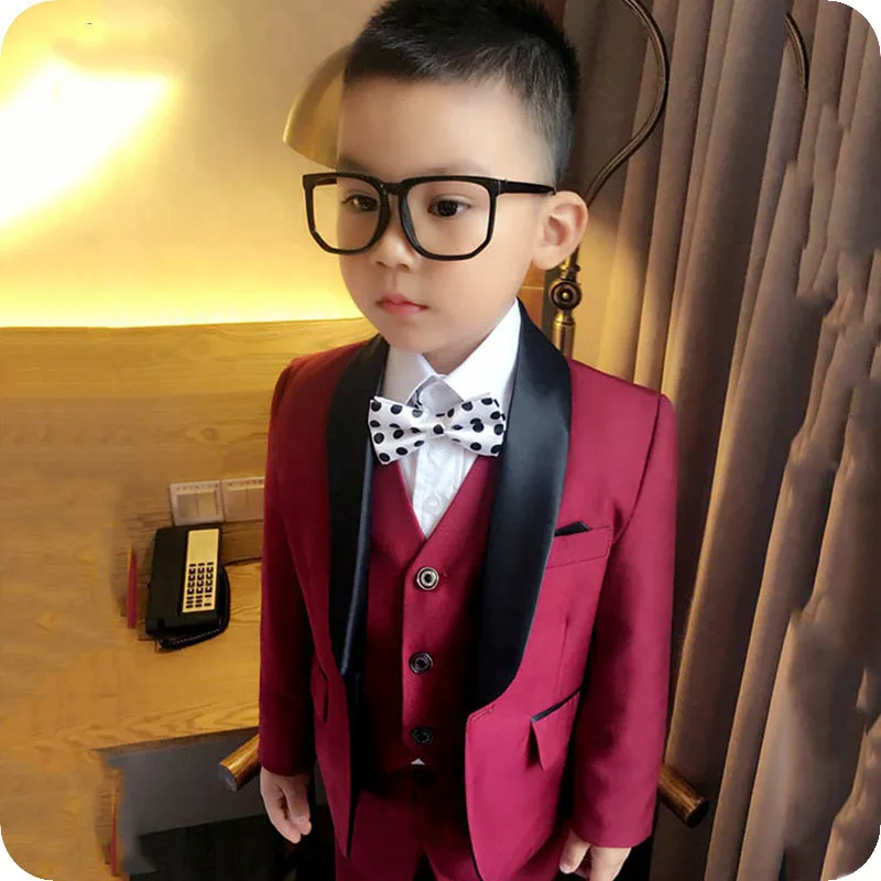 

New Design Flower Boys Wedding Suit 3PCS Boys Party Black Shawl Lapel Costume Homme Boys Spring Formal Clothing Set Kids Suits