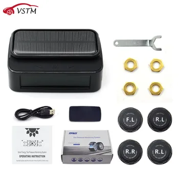 

TPMS Solar Power Tire Pressure Monitoring System Universal Wireless Real-Time Displays 4 External TPMS Sensor