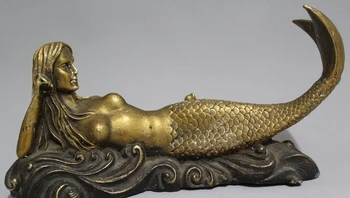 

8" Denmark Myth Bronze Mermaid Fish Sea-maiden Beauty Evil Sculpture Statue