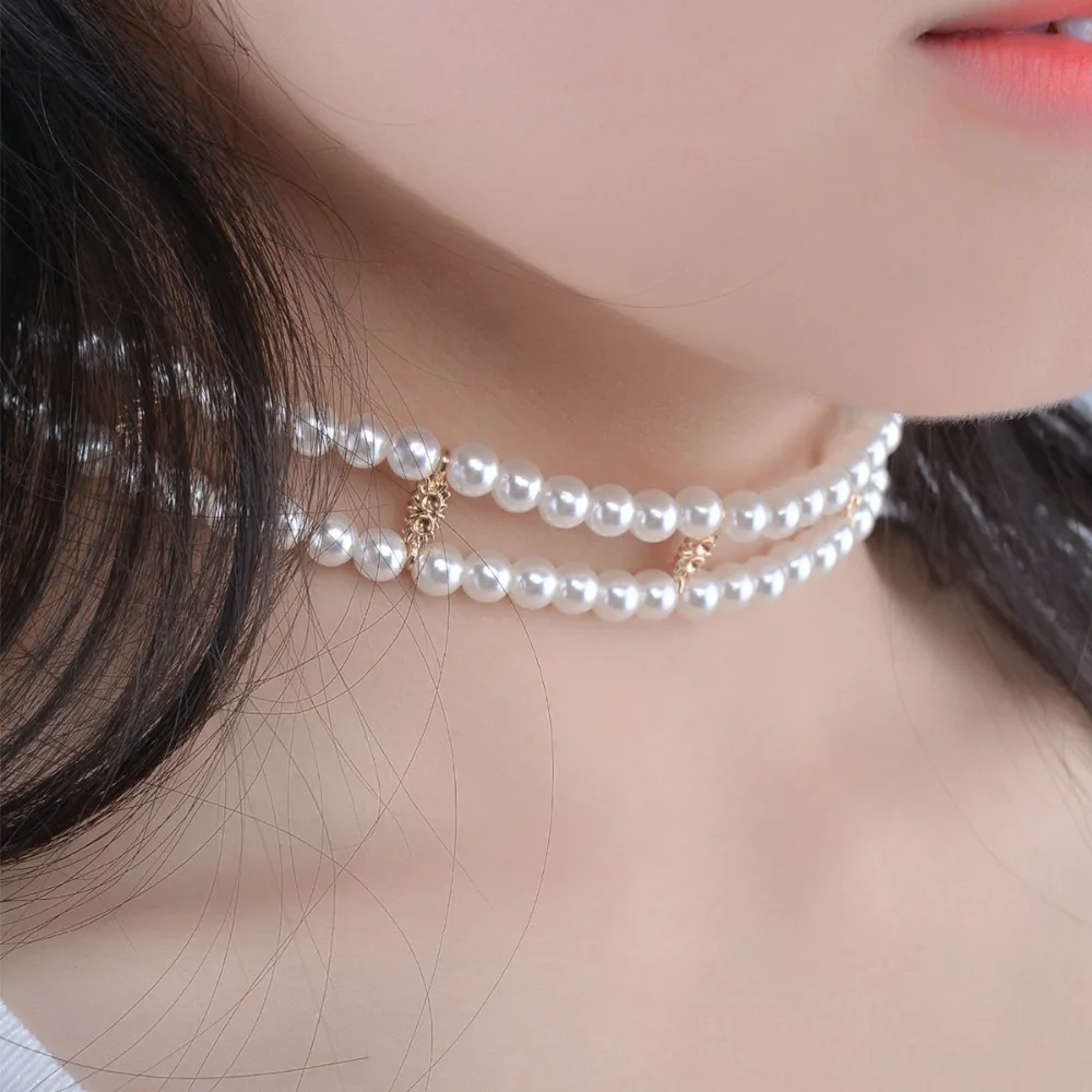 

Two-layer Party Dazzle Noble Multilayer Beads Chain Romantic Choker Necklace Simulated Pearl Necklace classic Jewelry