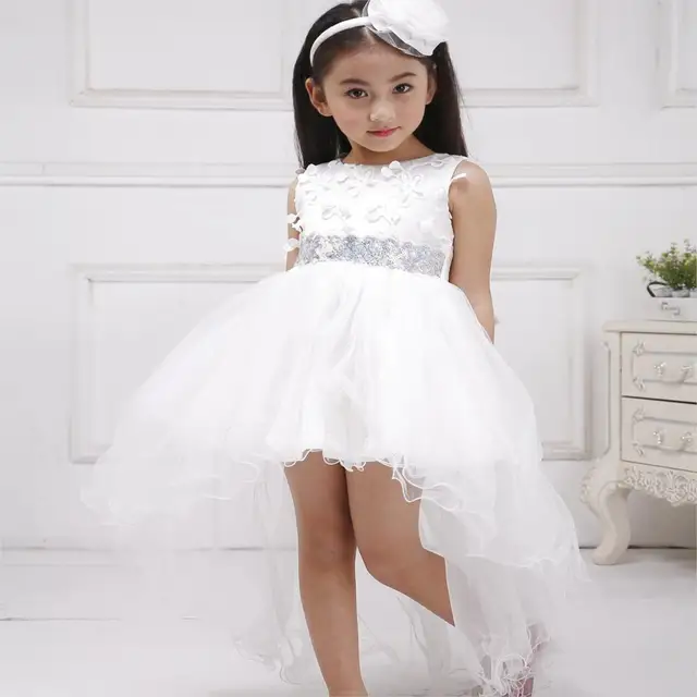 BL 4 12T Children Party Wear Short Front Long Back Formal Dress White