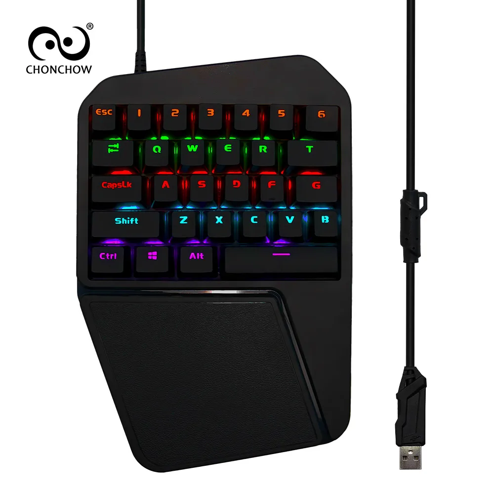 

Professional Gaming keyboard with LED Backlight 29 Keys One-Handed Keyboard for PC Gamer LOL PUBG Mini Keyboard with Wrist Pad
