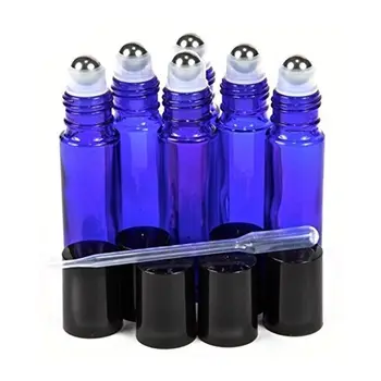 

1Set 10ml Glass Roll on Bottles Aromatherapy Essential Oil Roller Refillable Bottles with Metal Ball & Brushed Cap