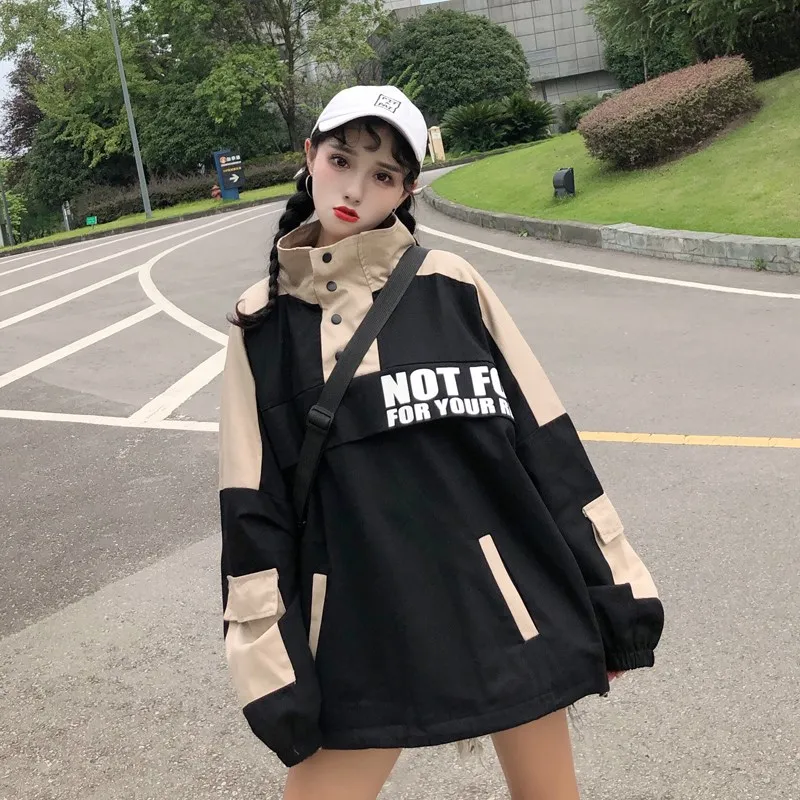 

Spring autumn new coat Korean bf Harajuku loose color matching hip hop wind jacket pullover female jacket tide chaqueta mujer