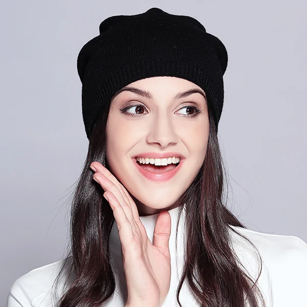 Женские вязаные шерстяные шапки осень зима повседневные Высококачественные брендовые новые горячая Распродажа шапки женские шапочки# MZ720 - Цвет: Черный