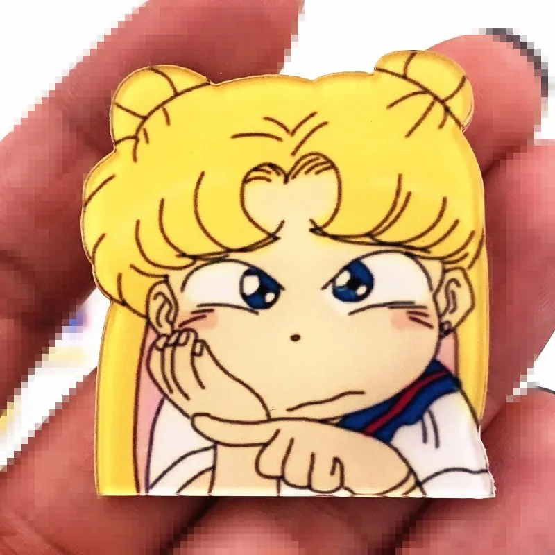 

1PCS Depressed Sailor Moon Cartoon Character Icon Brooch Good Quality Acrylic Badge Pin For Clothes Accessories Girls Gifts
