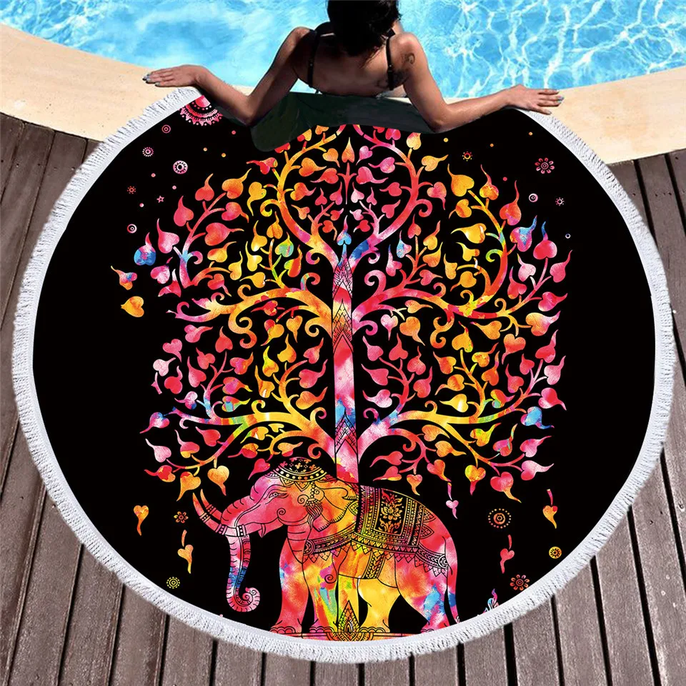 Elephant Yoga Tassel Mandala Tapestry Bohemian Round Beach Towel Mat Floral Toalla Sunblock Boho Blanket 3 colors |