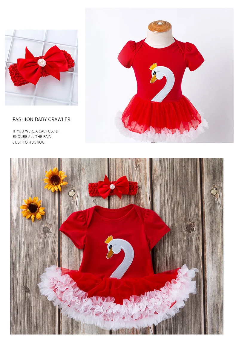 12Baby Girl Rompers Jumpsuit Dress Sets Summer Clothes Swan Short Sleeve Bowknot Headband Infant Girl Costume Kids Dress Body Baby Newborn Bodysuit Baby Girl Onesie yk024