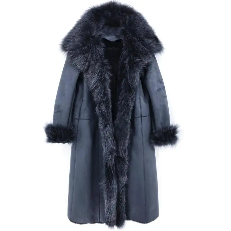Новая модная женская шуба из натурального Лисьего меха, женская зимняя теплая одежда, куртка для холодной погоды, синий, черный, бежевый, xxxl