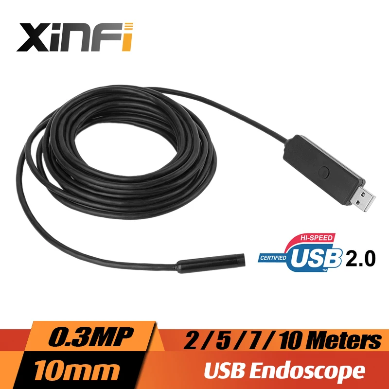 

XINFICAM 10mm 0.3MP USB Endoscope 2/5/7/10M cable mini camera Borescope for PC windows sewer pipe Snake Camera car inspection