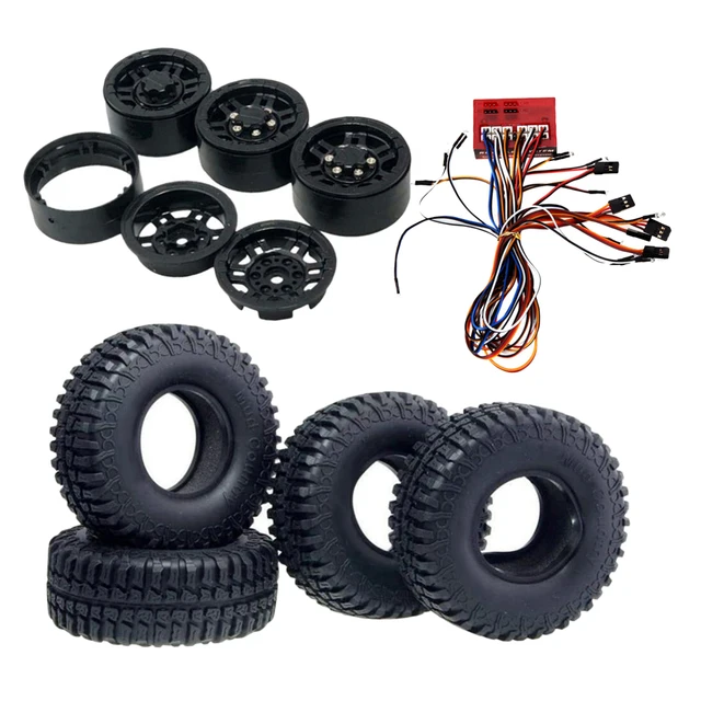 Cheap 4x 1.9'' Beadlock Wheel Rim Tires Rubber+12 LED Lights for 1/10 Axial SCX10 CC01 RC Buggy Carwler Models Cheap 4x 1.9'' Beadlock Wheel Rim Tires Rubber+12 LED Lights for 1/10 Axial SCX10 CC01 RC Buggy Carwler Models
