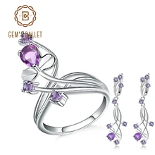 GEM'S балет натуральный аметистовый драгоченный камень цветок ювелирный набор 925 пробы Серебряные серьги кольцо набор для женщин Свадебные ювелирные изделия
