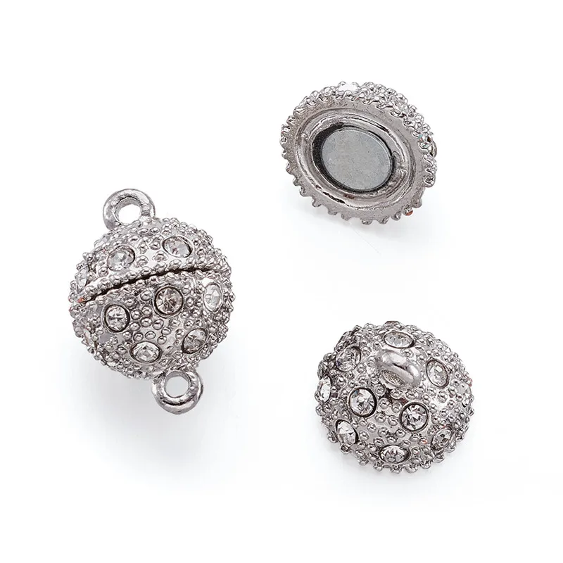 20 Sets Round Alloy Rhinestone Clasps End Clasp Connector for