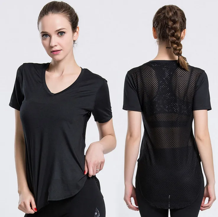

2017 New Hollow Fitness Yoga Top t Shirt Women Quick-Dry Short Sleeve Running Shirt Female Workout Gym Shirts Sport Jacket Women
