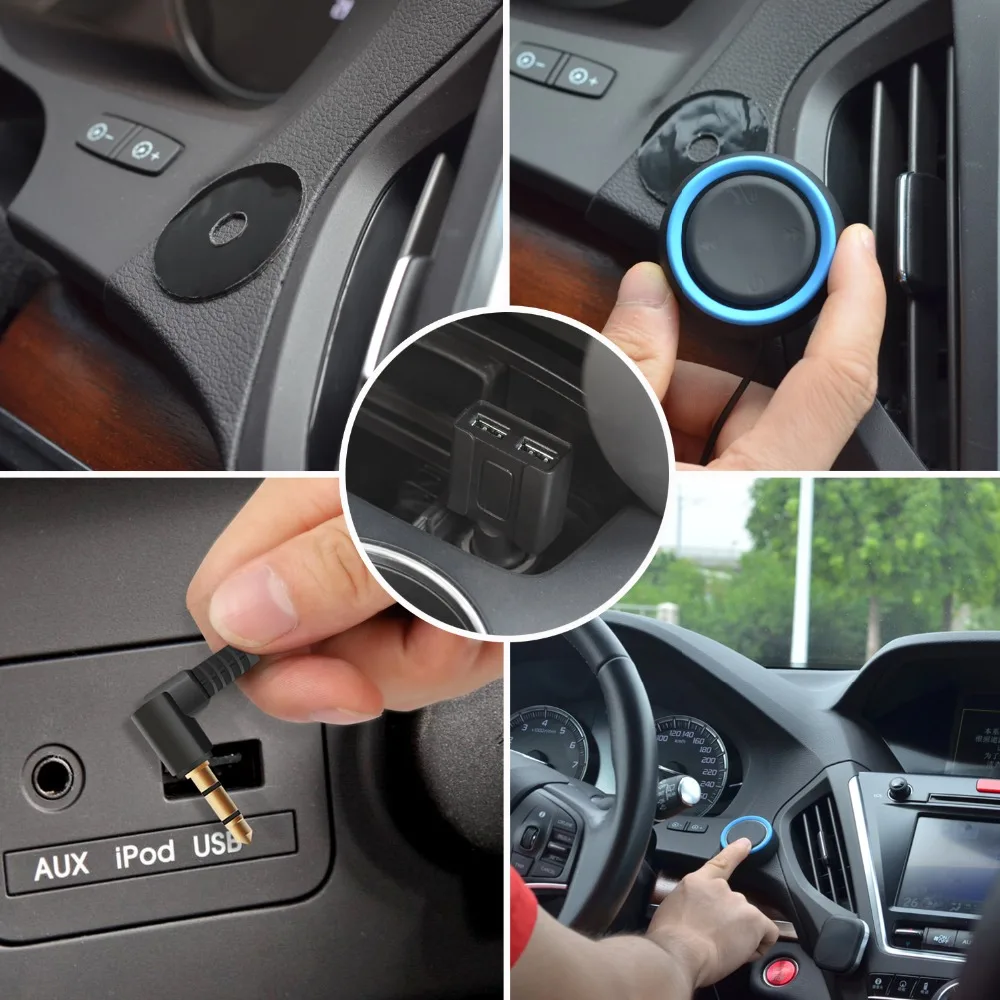 Bluetooth автомобильный комплект, Bluetooth 4,1 автомобильный адаптер громкой связи, музыкальный приемник с микрофоном 3,5 мм AUX вход двойной порт USB зарядное устройство