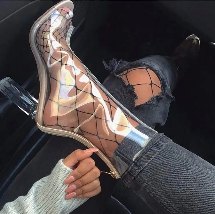 

2019 Europe Spring Summer Women Pumps sexy high heels shoes Transparent crystal cool Ankle boots sandals Clear woman Shoes