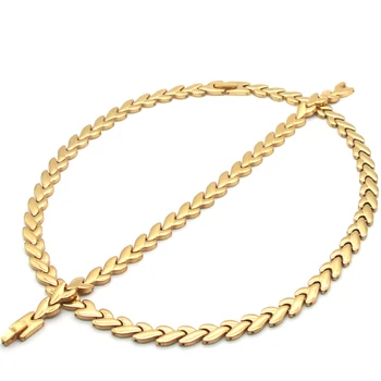 

Fashion Jewelry Set Wheat Shape Link Chain Chunky Stainless Steel Gold Necklace & Bracelets Jewelry Sets La MaxZa