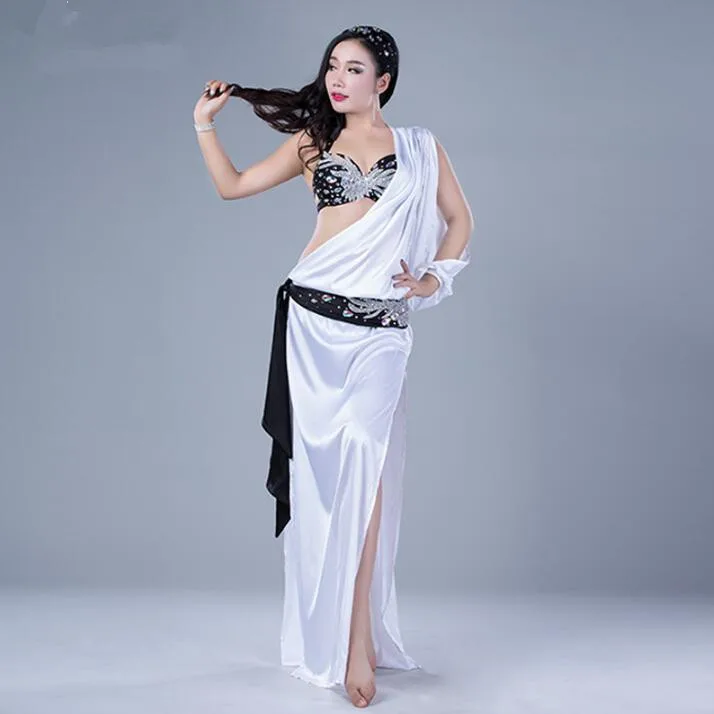 Корейский дизайн 5 шт. женский костюм для танца живота платье бюстгальтер халат повязка для волос пояс шарф нижнее белье ручной работы - Цвет: White