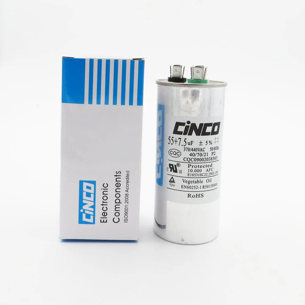 

55 uF + 7.5 uF 370/440VAC Run Capacitor Air Conditioner Compressor Motor Start CBB65 Aluminum Can P2 CBB65A-1 370V 440V
