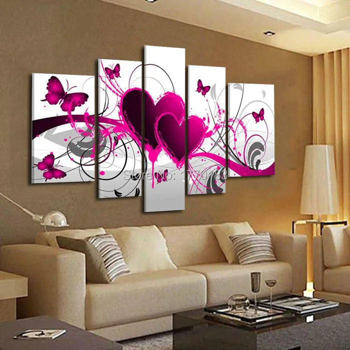 5 pezzi quadri moderni pittura a olio cuore rosso di amore tela per ... 5 pezzi quadri moderni pittura a olio cuore rosso di amore tela per ...