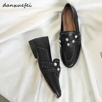 

Women's genuine leather beading buckle slip-on flats shoes brand designer leisure soft espadrilles comfort female moccasins shoe