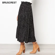 Лето, винтажная Женская плиссированная юбка с высокой талией в стиле бохо, Длинная черная юбка в горошек, Корейская уличная одежда