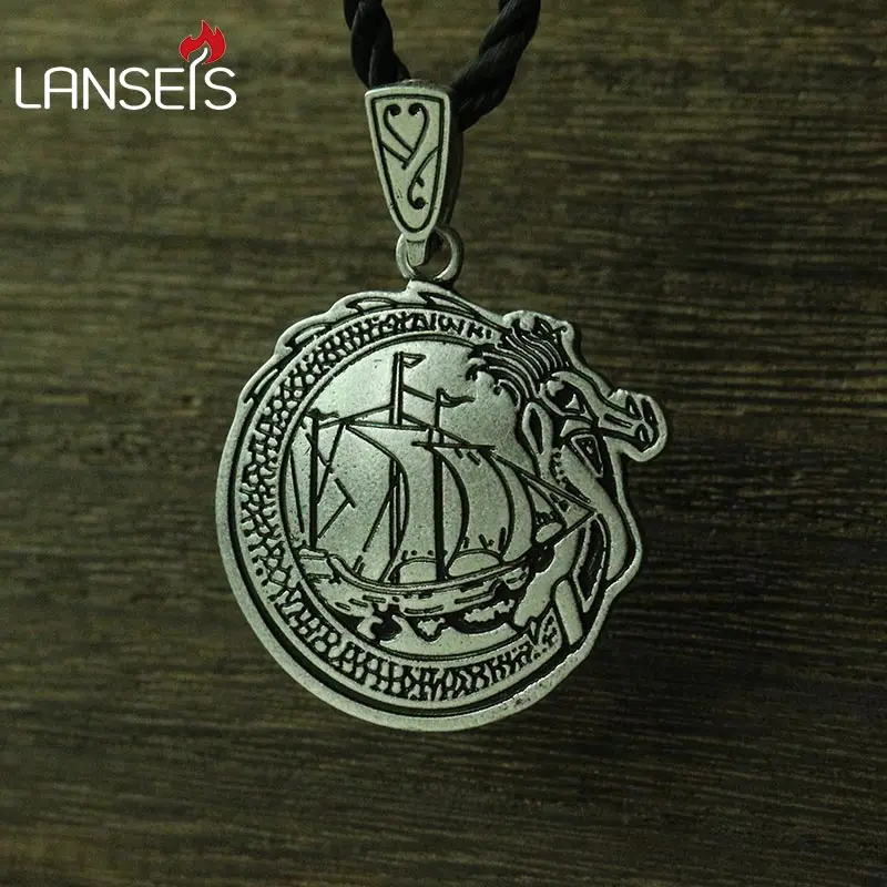 

lanseis 1pcs Viking Ship necklace Norse pendant - Long boat - Danish jewelry -Scandinavian -Danes - Viking pendant -Asgard