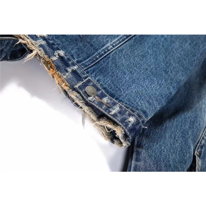 DARK ICON Gesture Embroidery Front Zipper Destroyed Jeans Jacket Men High Street Ripped Denim Jackets Men's Jacket DARK ICON Gesture Embroidery Front Zipper Destroyed Jeans Jacket Men High Street Ripped Denim Jackets Men's Jacket