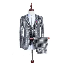 (3 Teile/los) britischen Männer Anzug Schwarz Weiß Kleine Plaid Slim Fit Männlichen Smoking Tragen Mens Kleid Anzüge Formelle Hochzeit Anzüge Für Männer