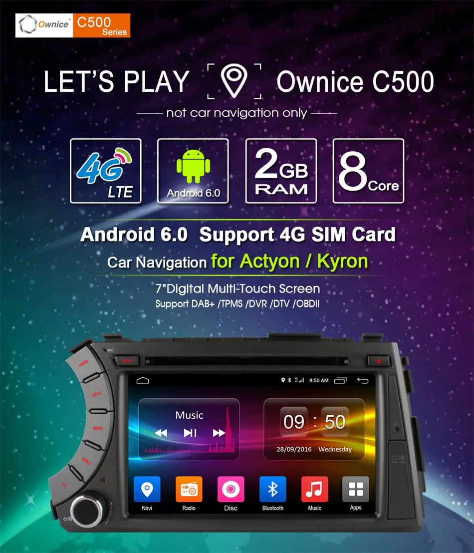 Best Ownice C500 4G SIM LTE Android 6.0 Octa 8 Core car dvd gps player for ssangyong Kyron Actyon 4G Wifi BT radio 2GB RAM 32GB ROM 3