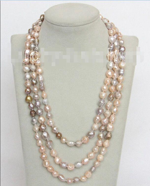 

natural bleb Baroque 64" 10mm Multicolor Reborn keshi pearls necklace j10558^^^@^Noble style Natural Fine jewe FREE SHIPPING