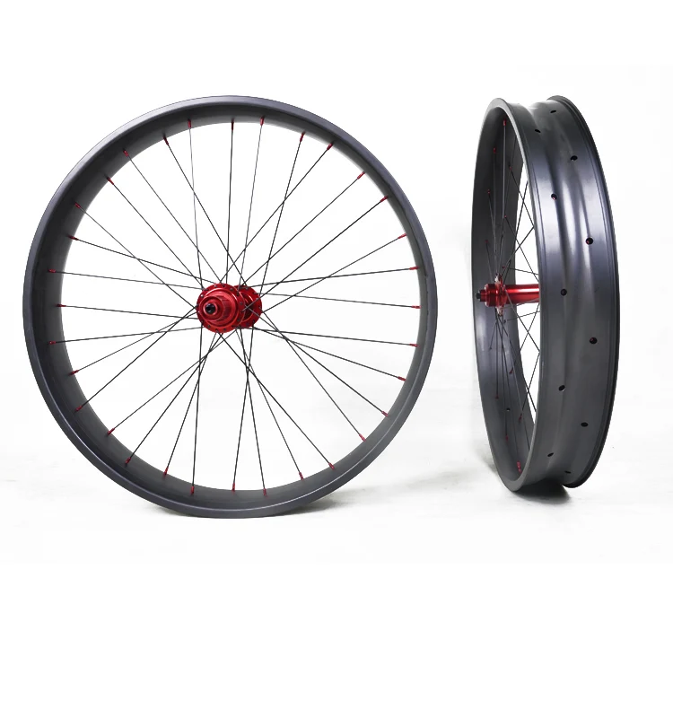 100mm 26er Carbon Fat Bike Wheel Clincher MTB Thru Axle QR Matt Rim 4.8