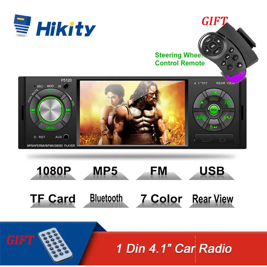 

Hikity 1 din car radio 1din 4.1" Autoradio HD Touch screen FM USB SD MP3 MP5 auto stereo support rear view camera remote control