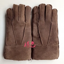 ФОТО Sheepskin gloves male winter warm thickening wool fur one leather gloves cycling motorcycle men leather gloves
