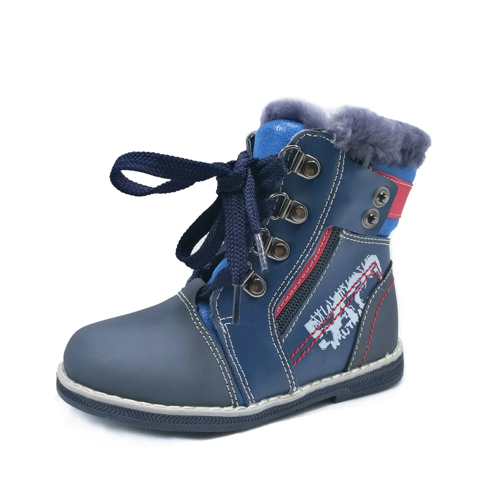 Russian kids boys orthopedic wool real fur boots lace up winter shoes