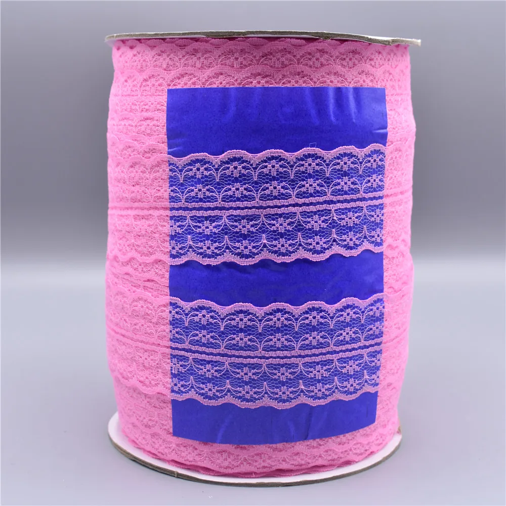 300 ярдов/рулон белые кружевные ленты с отделкой 45 мм/широкое вышитое кружево Шитье африканская DIY кружевная ткань аппликация материал - Цвет: Dark pink