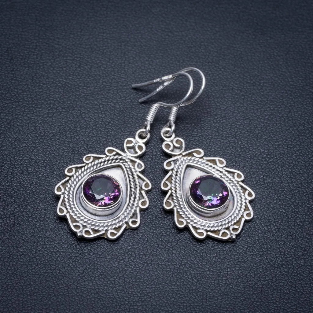 

Natural Mystical Topaz Handmade Mexican 925 Sterling Silver Earrings 1 1/2" S1906